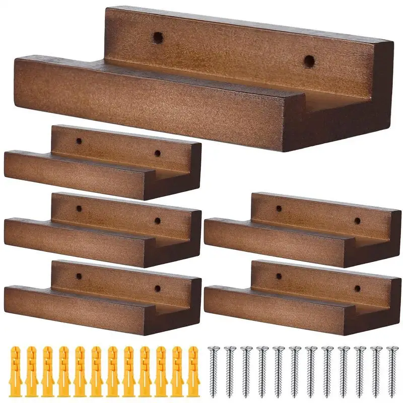 6PCS Wood Vinyl Record Shelf Wall Mount Small Wall Record Holder Display Shelf Vinyl Record Shelves Record Album Display Holder 6