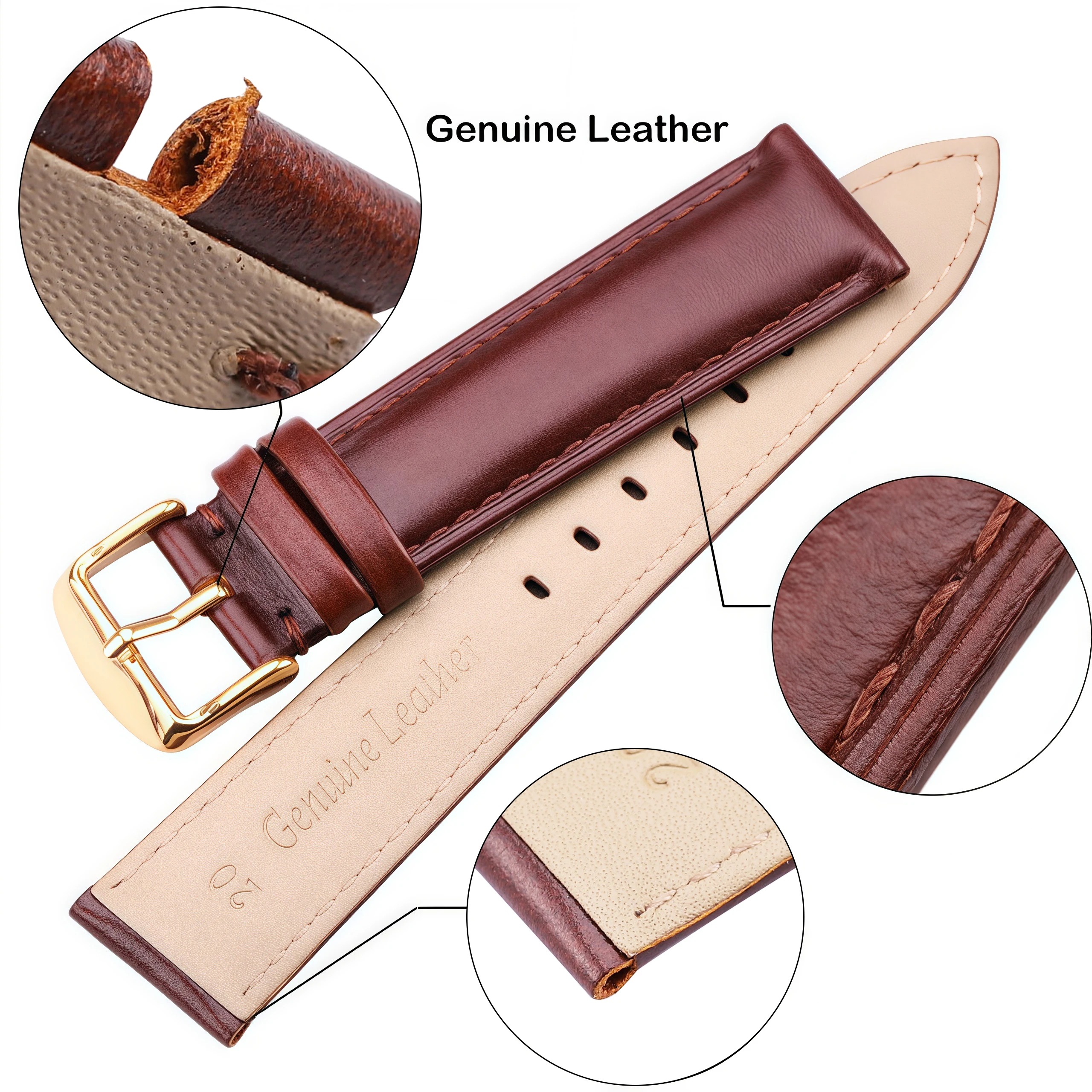 Premium Genuine Leather Smooth Watch Strap with Pin Buckle - Black & Brown Collection