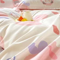 Kawaii Girls Pink Peach Print Fitted Sheet with Deep Pocket Twin Size 3PCS Cotton Lovely Cartoon Fruit Bed Sheet Set Room Decor 5