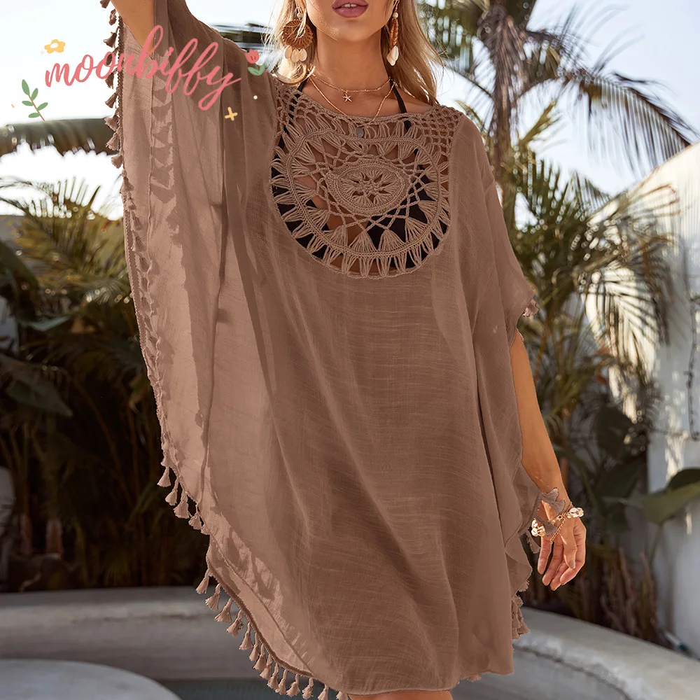 Women Off Shoulder Loose Beach Smock Casual Holiday Sexy Style Cut Out Tassel Beach Smock Women Summer Beach Smock 6
