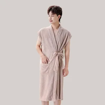 Accappatoio da uomo Gonna Accappatoio Kimono da uomo Asciugamano da bagno ad asciugatura rapida Accappatoio corallo Autunno Inverno Morbido Nuovo Accappatoio da bagno assorbente 1