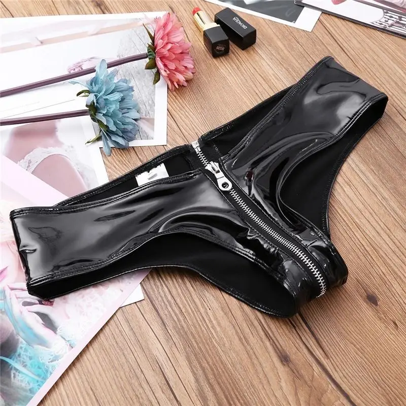 New Women's Pvc Mirror Lacquered Leather Sexy Zipper Bright Split Thong Mini Shorts Pole Dance womens clothing