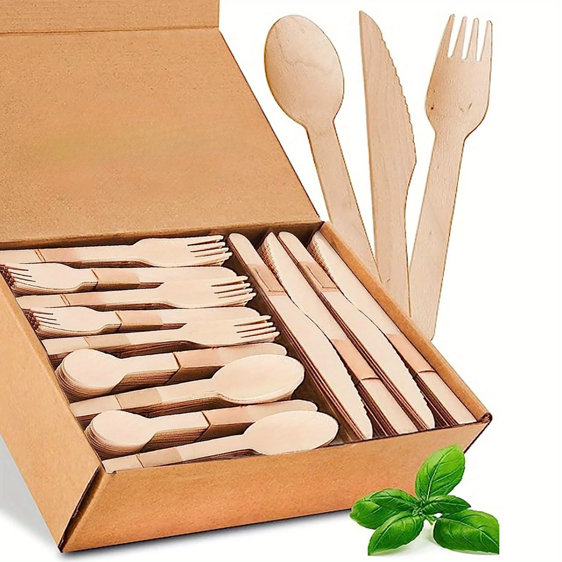 300pcs Disposable Wooden Cutlery Set Knives Forks and Spoons Kitchen Supplies Cutlery Accessories