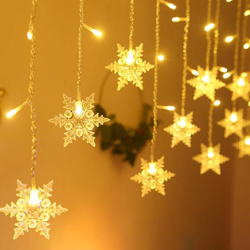 

2024 Fairy Christmas Snowflake Curtain LED String Lights New Year's Decoration Outdoor/Indoor Wave Lighting Holiday Party Decor