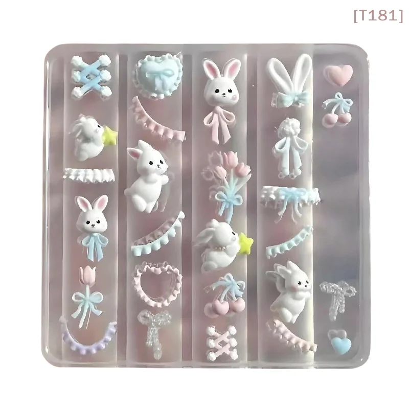 [E] 레이스 보우낫 버니 3D 실리콘 몰드 네일 아트 데코레이션 네일 DIY 디자인 실리콘 네일 템플릿 네일 몰드