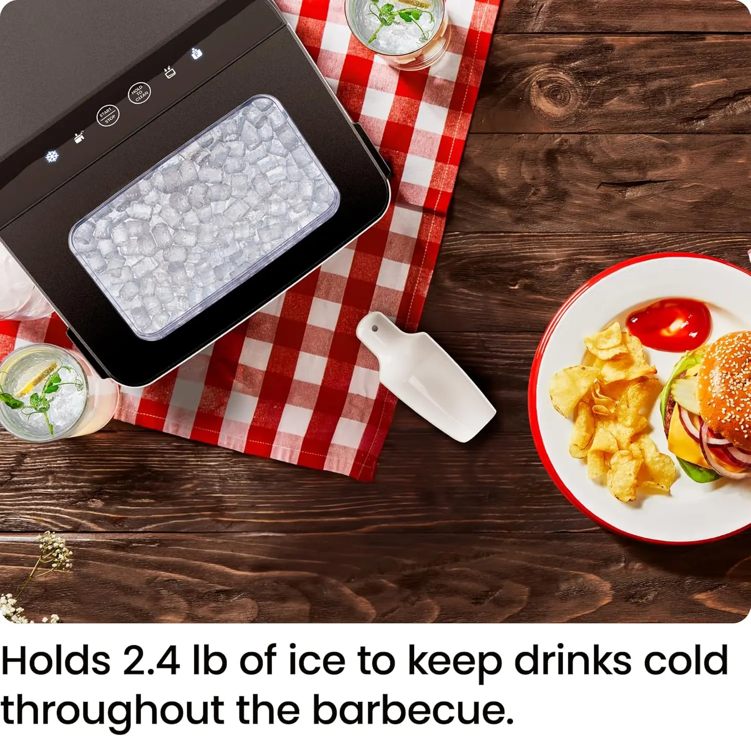 Pebble Ice Machine, Countertop Nugget Ice Maker Produces Chewable Pellet in 20 Minutes, Makes 33lbs/Day, with One-Touch