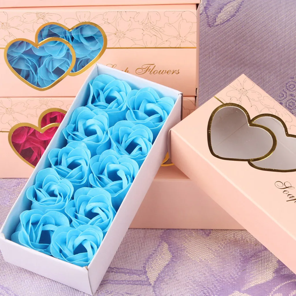 10pc Multicolor Solid Rose Scented Bath Body Petal Rose Flower Soap Wedding Decoration Gift Antibacterial
