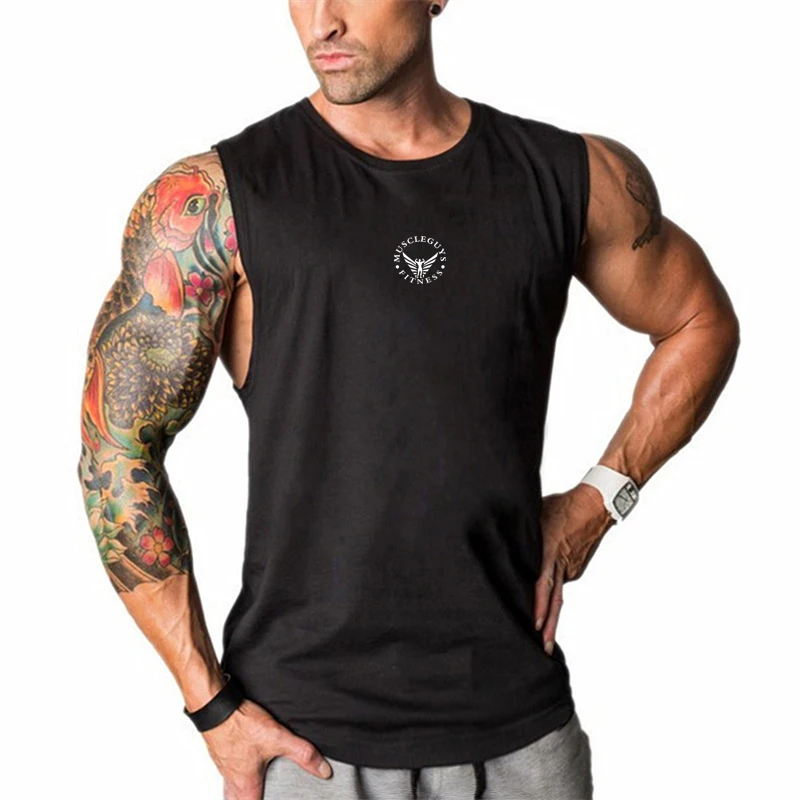 

Men Fitness T-shirt Gym Running Sport Clothing Cotton Comfortable Vest Bodybuilding Blank Tank Top Muscle Guy Sleeveless Singlet