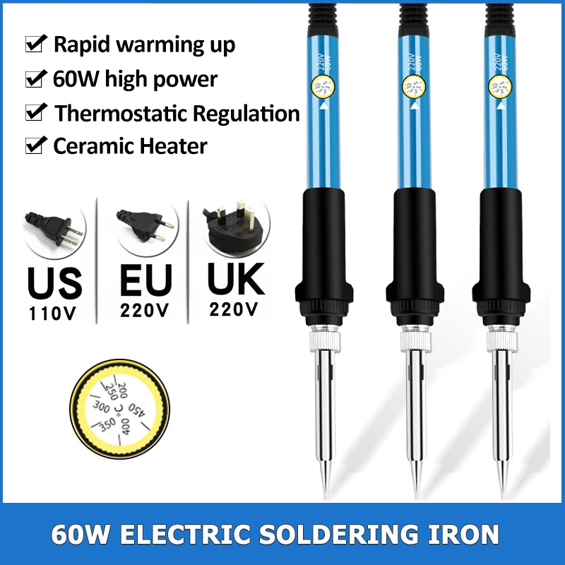 Electric Soldering Iron Soldering Iron 60W EU/US/UK Plug Temperature Adjustment Household Electronic Welding Repair Tool