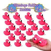 12/24 Pcs Flamingo Rubber Duckies Bulk Pink Flamingos Bath Toys Floating Squeak Flamingo Toy Seasonal Holiday Rubber Ducks for S 1