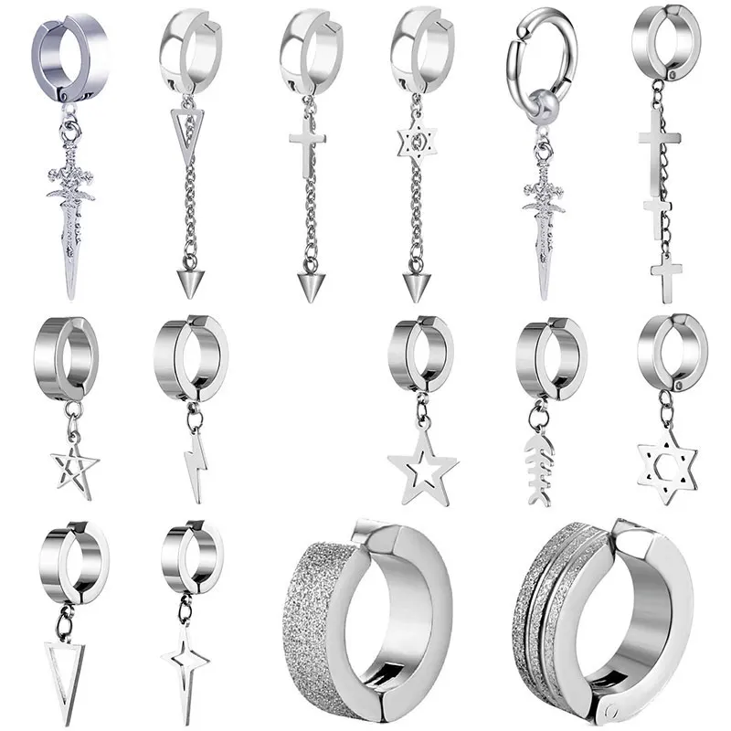 

1PC Steel Color Stainless Steel Ear Clip Non Piercing Earrings Ear Clip Pendant Earrings For Women Men's Ear Jewelry Gift