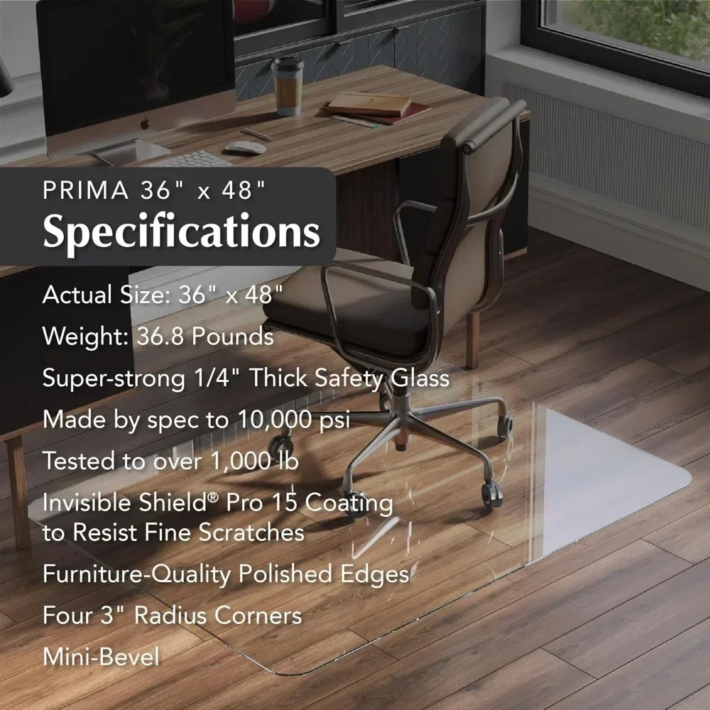 "ultra-clear glass desk mat - 36x48 inch, smooth glide, carpet protection"