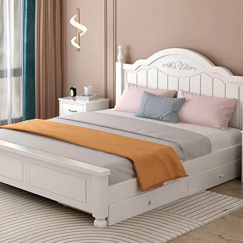 

Drawers Cheap Nordic Double Bed Designer Modern Whitr Full Size Headboard Twin Bed Frame Girl Storage Cama Box Casal Furniture