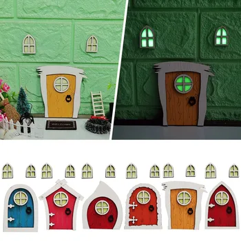 Wooden House Miniature Home Windows Door Mini Door Window Tree Decoration For Yard Lawn Xmas Tree Hanging Ornaments Navidad Xmas 1