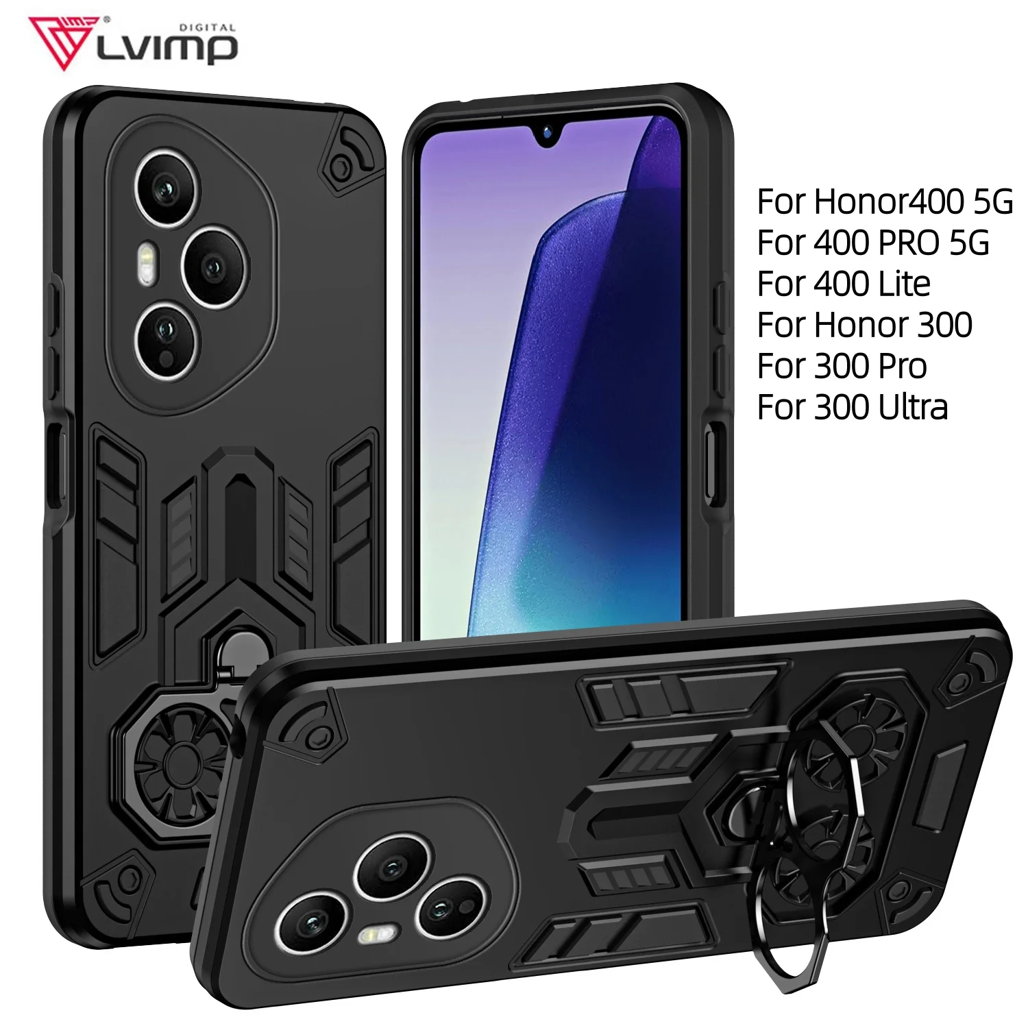 Luxury Stand Holder Armor Shockproof Phone Case with Camera Protection and Bumper Cover