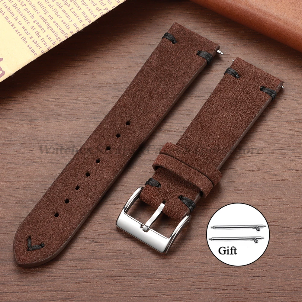 Blue Suede Leather Vintage Watch Strap with Quick Release