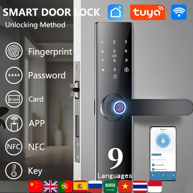 Smart Electronic Door Lock Bluetooth-Compatible with Tuya APP  / Smart Card / Password / Key Unlock/ Smart Unlock Keyless Lock 4