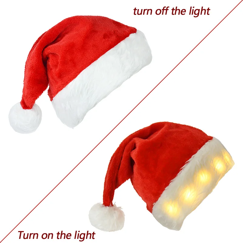 Christmas Santa Hat christmas beanie hat with Lights for Adult/Kids