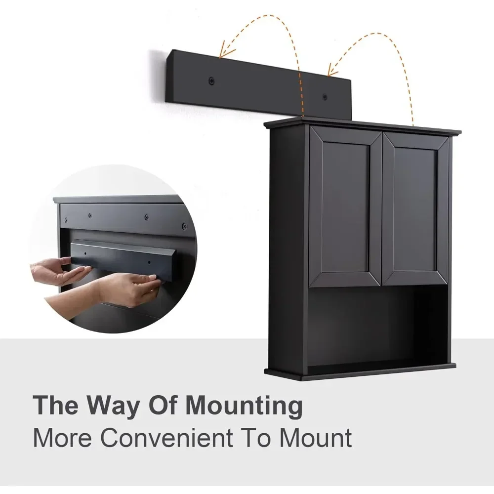 NEW-Black Bathroom Cabinet 23x29 inch Wooden Medicine Cabinet with 2 Doors and Adjustable Shelf, Wall Mounted Over Toilet Storag