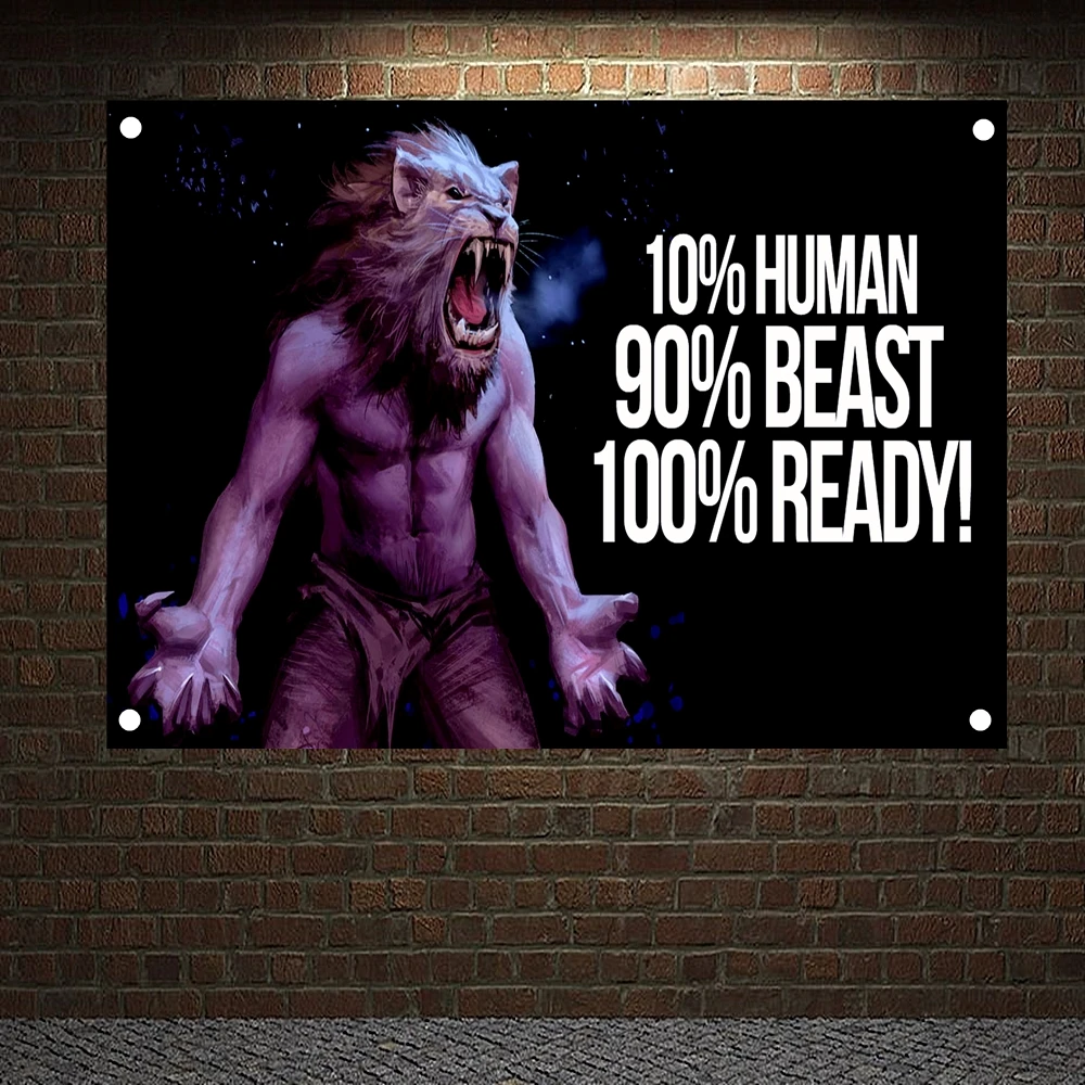 

10% человек 90% чудовище 100% готов! Мотивационные тренировочные плакаты, баннеры для упражнений, флаги, настенное искусство, холст, живопись, гобелен декор для тренажерного зала