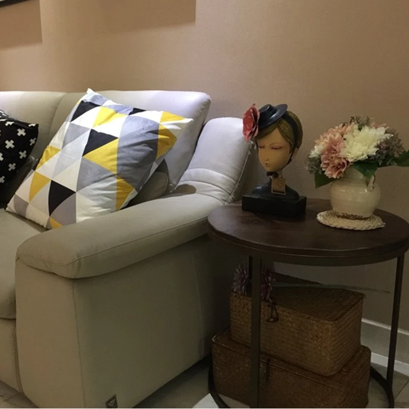 Metal Frame Industrial Sofa Corner Table Wood Round Side Coffee Industrial Vintage Table for Living Room 테이블 거실테이블
