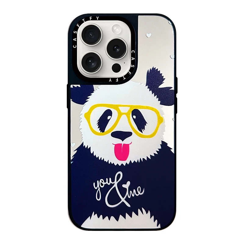 

Caseti mirror cute panda suitable for Apple iPhone15promax couple defense fall protection mobile phone case