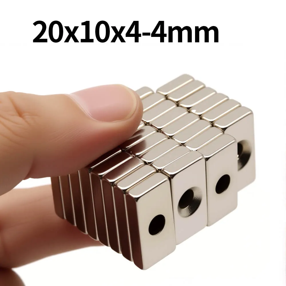 แม่เหล็กนีโอไดเมียม N35 NdFeB แรงสูงพิเศษ แม่เหล็กถาวร รูปทรงบล็อก มีรู แม่เหล็กทรงพลัง แม่เหล็กติดตู้เย็น ขนาด 20x10x4-4 1