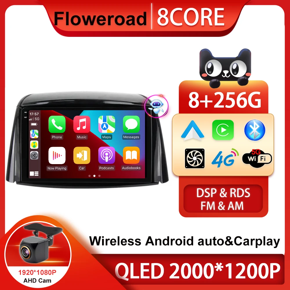 

256G QLED Android 13 For Renault Koleos 2008 - 2016 Multimedia Video Player 4G WIFI Navigation GPS wireless Carplay Android auto