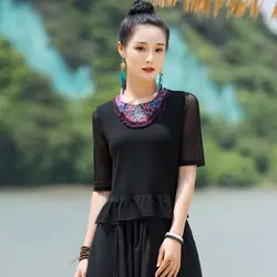 2024 traditional chinese vintage shirt national flower embroidery mesh sleeve base shirt oriental tang suit ethnic folk shirt
