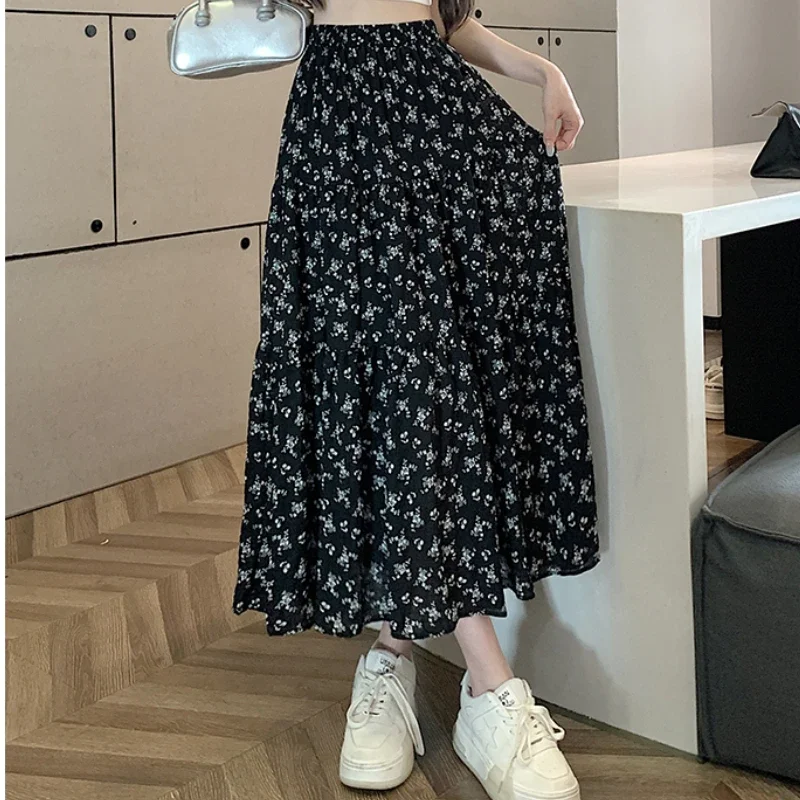 Korean Fashion Floral Print Midi Skirt Women Summer New Elegant - Main Image