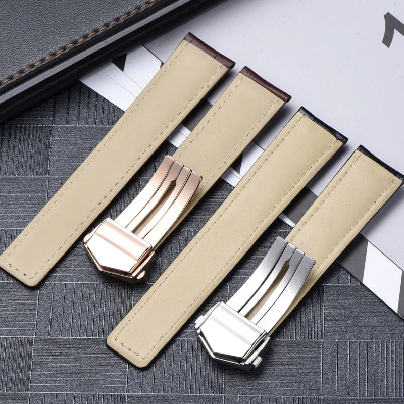 Elegant Genuine Leather Watch Strap - Black/Brown, 19mm-22mm
