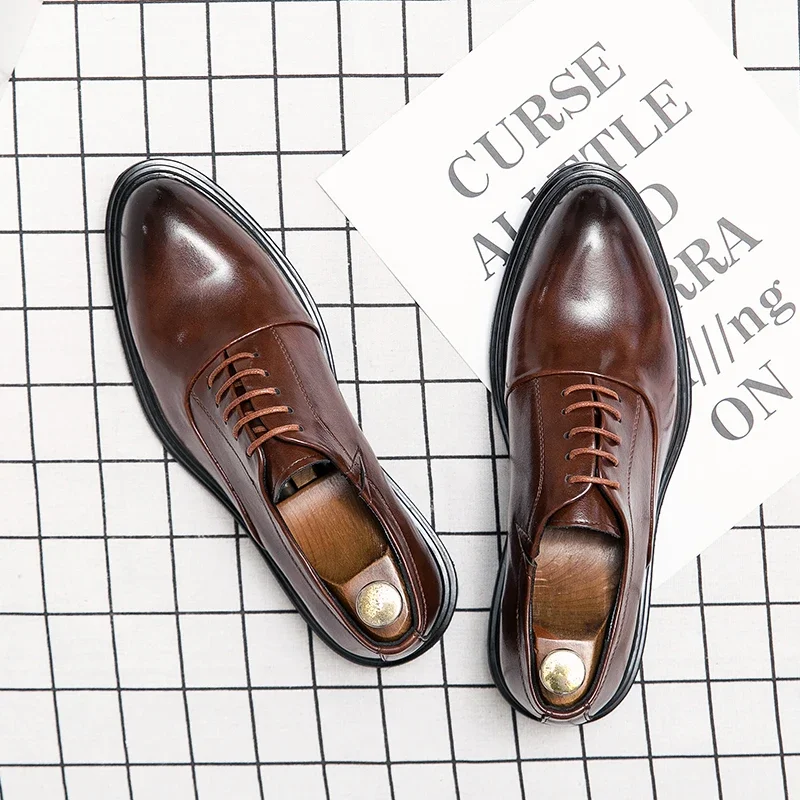 

Oxford Shoes Men Low Heel Lace-up Round Toe Shallow Professional Business Dress Shoes Party Banquet Shoes Large Size 37-48