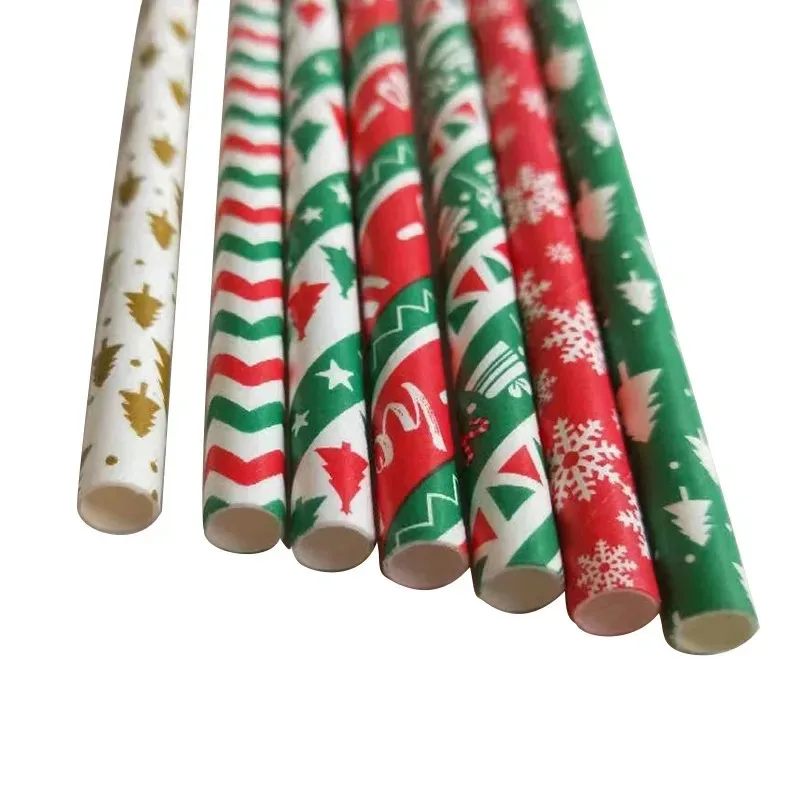 25/50pcs Christmas Paper Straws Snowflake Drinking Straw Merry Christmas Decorations for Home New Year Party Noel Supply