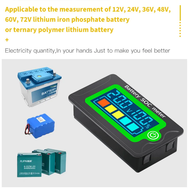 방수 배터리 용량 표시기 DC 전압계 8-100V 납 산성 리튬 철 배터리 테스터 SOC 미터 12V 24V 48V 72V
