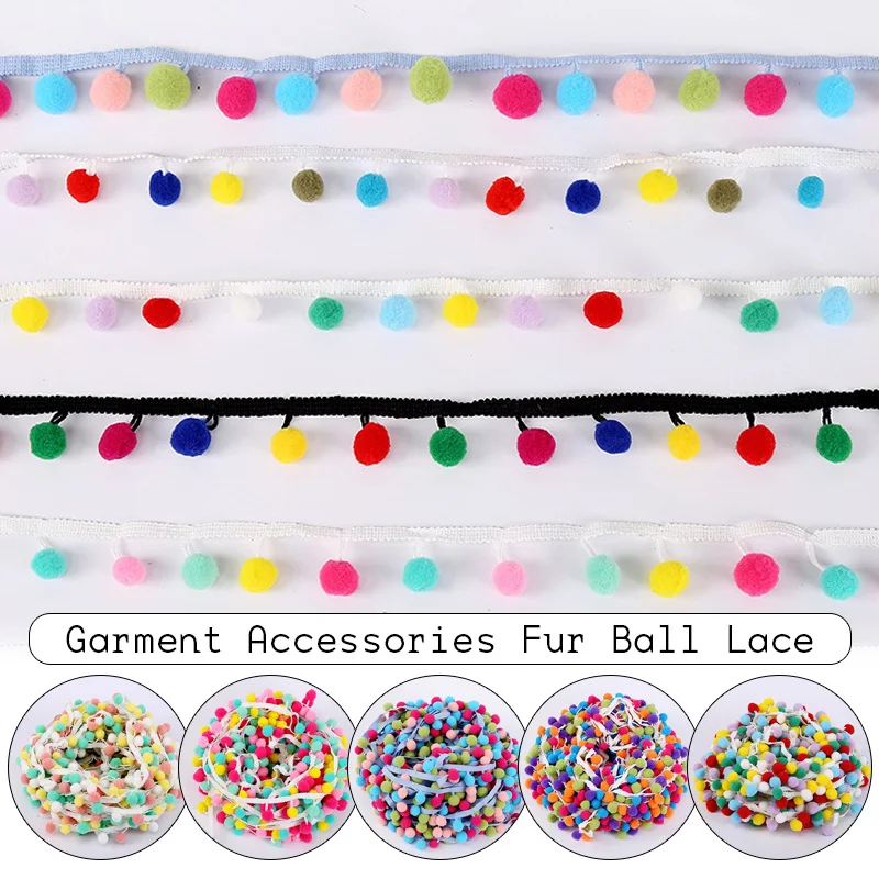 10M Tassel Ball Rainbow Pom Pom Ball Braid Fringe Ribbon Cord