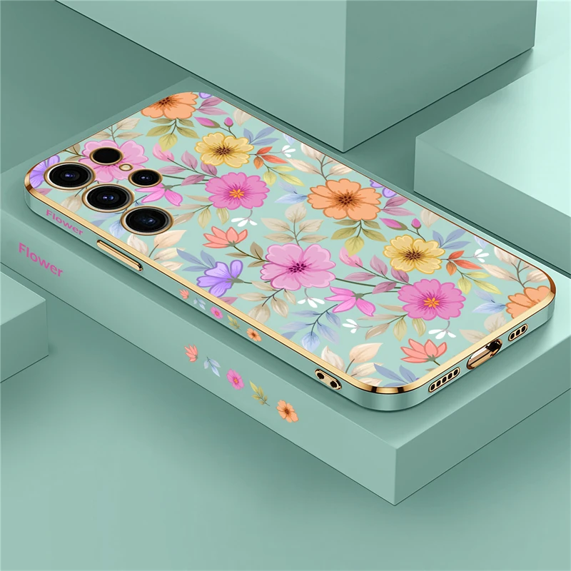 thumbnail image 1 of Flower Case For Samsung Galaxy S23 Ultra S22 S21 Plus S20 fe S10 NOTE 20 10 8 9 Luxury Plating Silicone Soft Shockproof Cover, 1 of 4