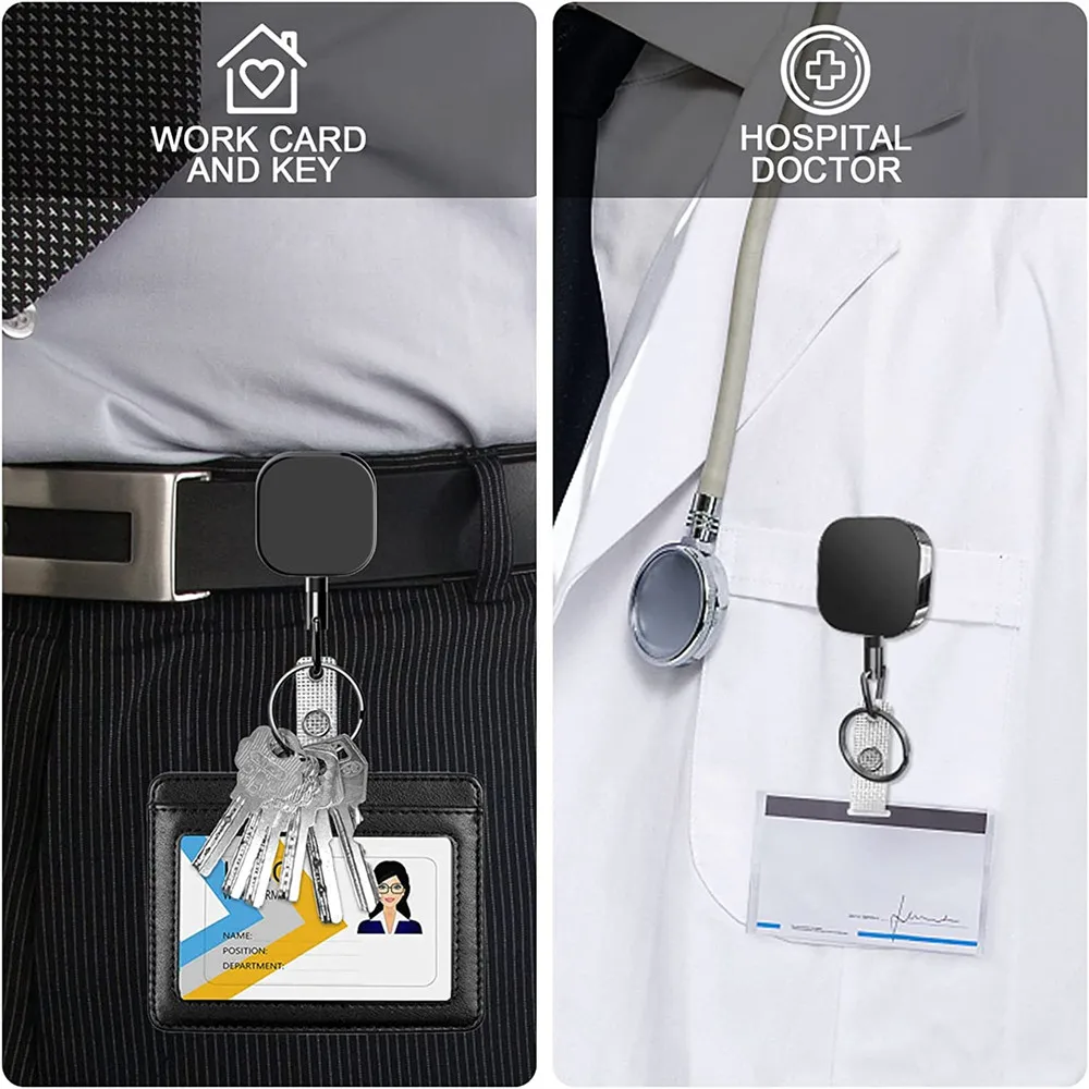 Heavy Duty Metal Retractable Badge Holders Carabiner Keychain Belt Badge Reels Clip Key Ring ID Card Holder 28.3inch Reinforced 6
