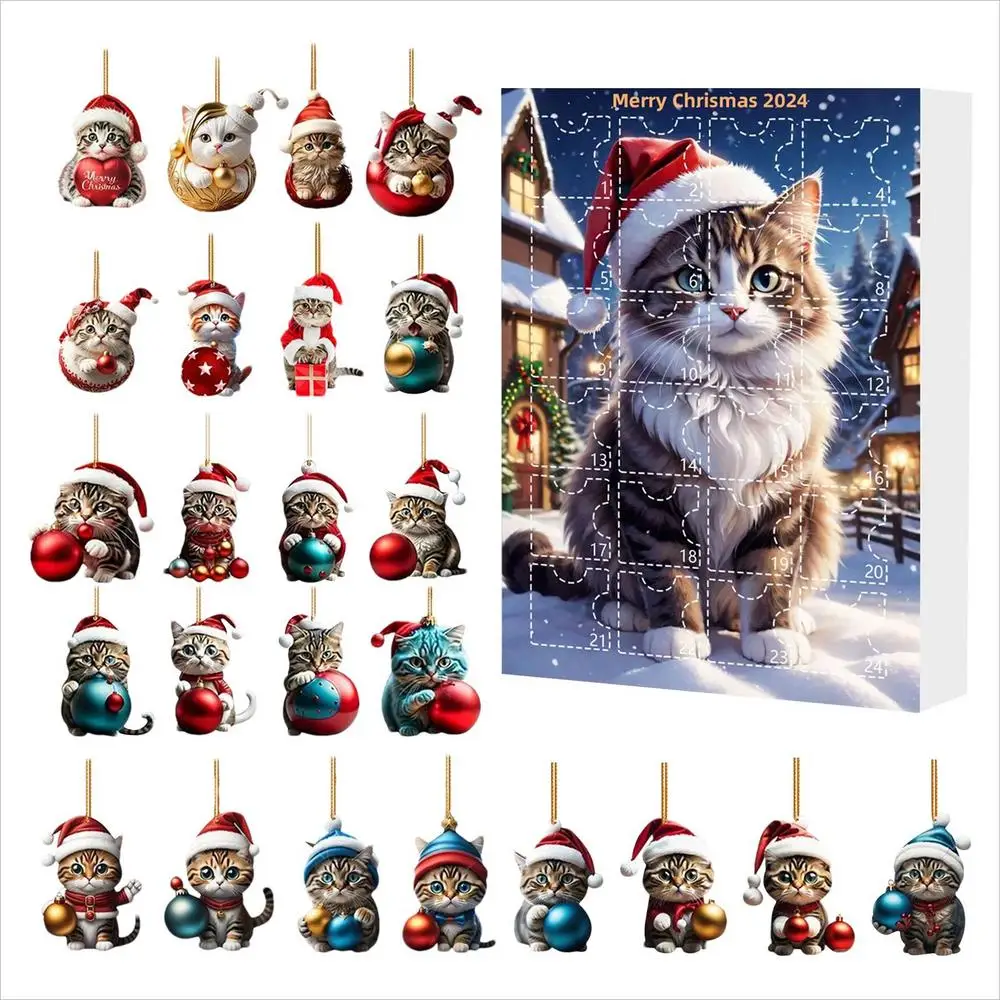 Description Picture 2 of itemCartoon Cat Ornament Calendar 2024 Christmas Countdown Advent Calendar Wall Decoration for Holiday Party Stocking Stuffer Xmas