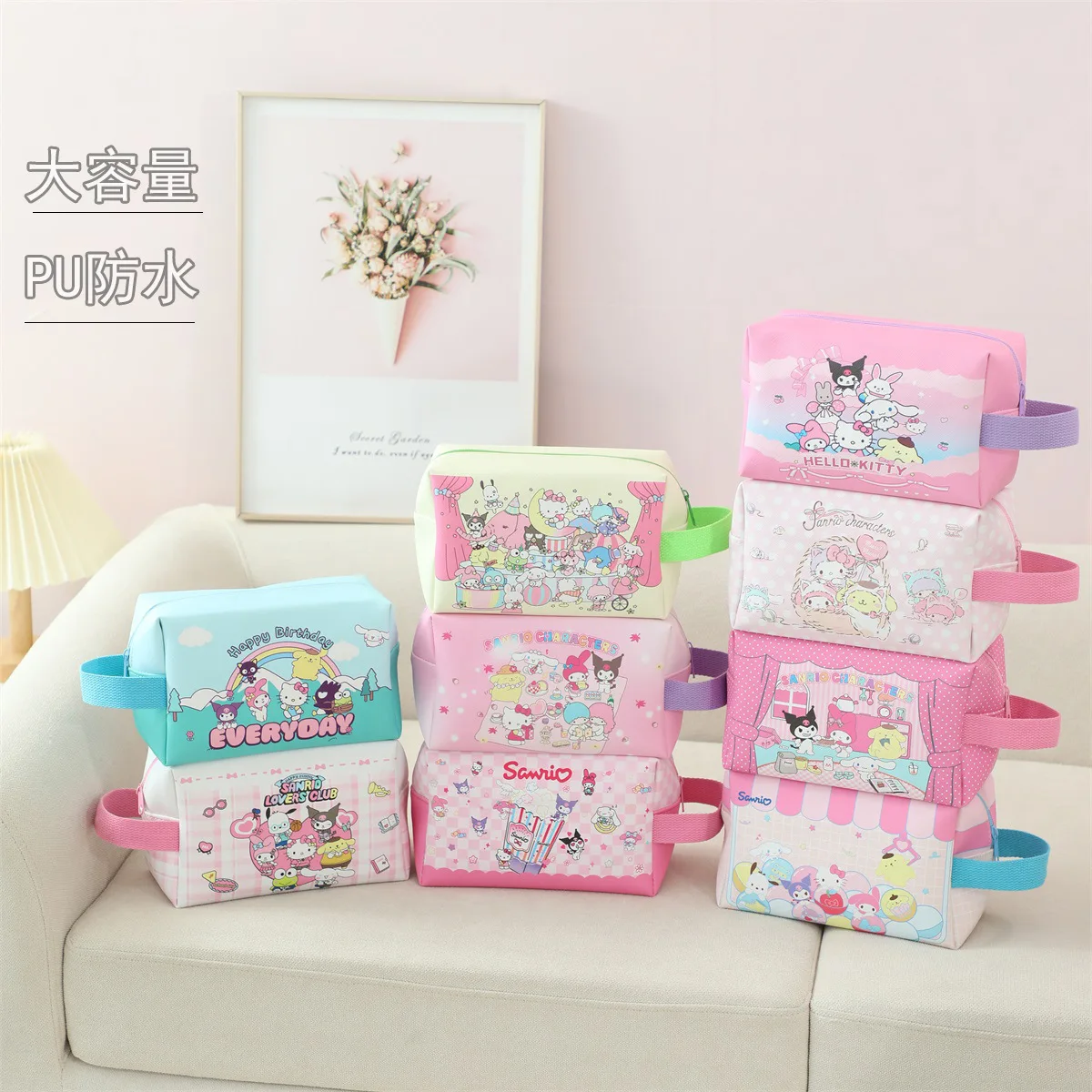 

Hello Kitty Kuromi Anime Kawaii Sanrio Waterproof Travel Toiletry Bag Cute My Melody Cartoon Ins Storage Bag Gifts for Kids