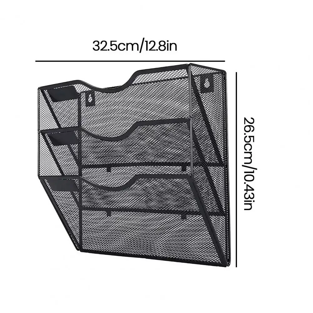 사무실용 3단 메쉬 메탈 벽걸이 파일 정리대, 라벨 슬롯 포함, 녹 방지 문서 걸이대, 사무실용 우편함