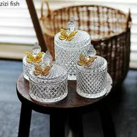 Glass Storage Jars Candy Jar Jewelry Storage Box Golden Butterfly Decorative Crystal Storage Jar with Lid Spice Organizer 2