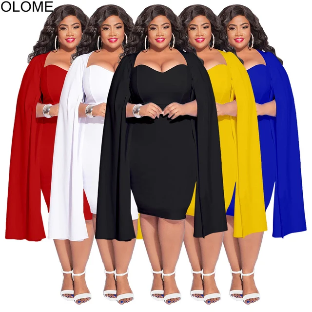 Fall Winter Plus Size Women Party Dress with Long Cape V Neck