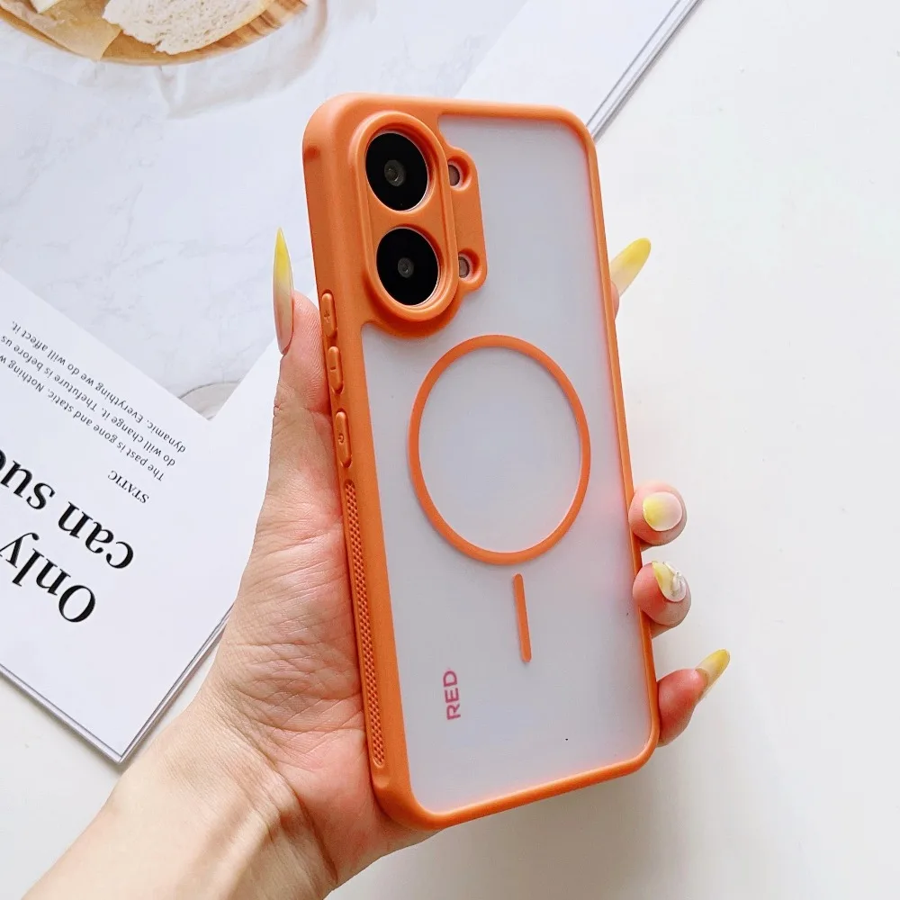 Candy Color Magnetic Phone Case with Anti-Shock Soft Edges and Matte Transparent Acrylic Back