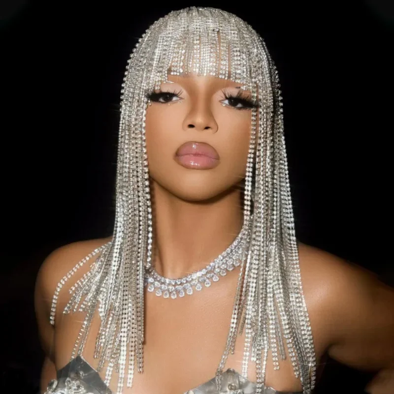 

Punk Hip-hop Rhinestone Tassel hair accessories Jewelry Women Personality Unique Exaggerate Hair Bands Headdress Headpiece