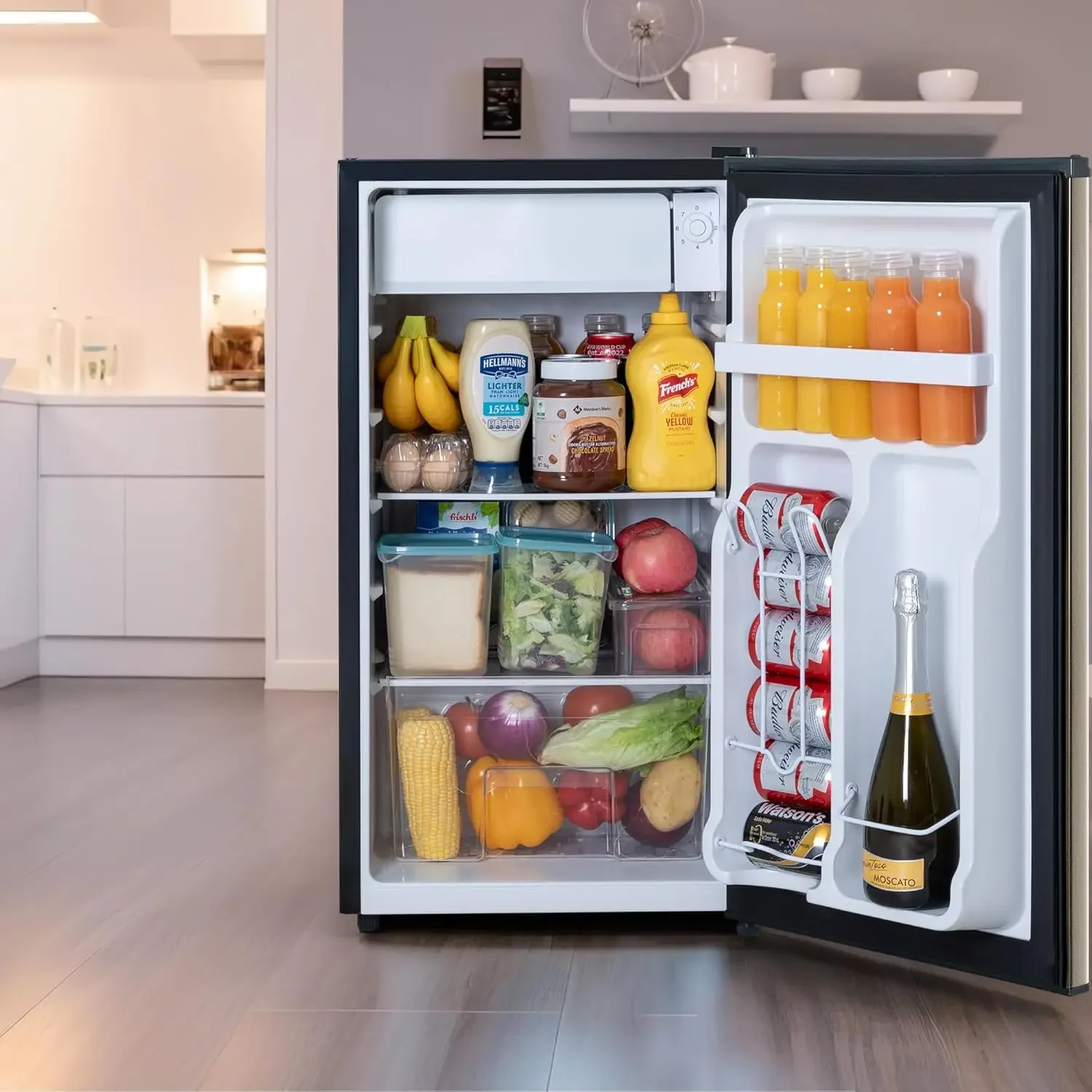 Refrigerator with Freezer, 3.2 Cu.Ft, Mini Fridge with Freezer, 7 Settings Temperature Adjustable, Single Door, Compact Refriger 6