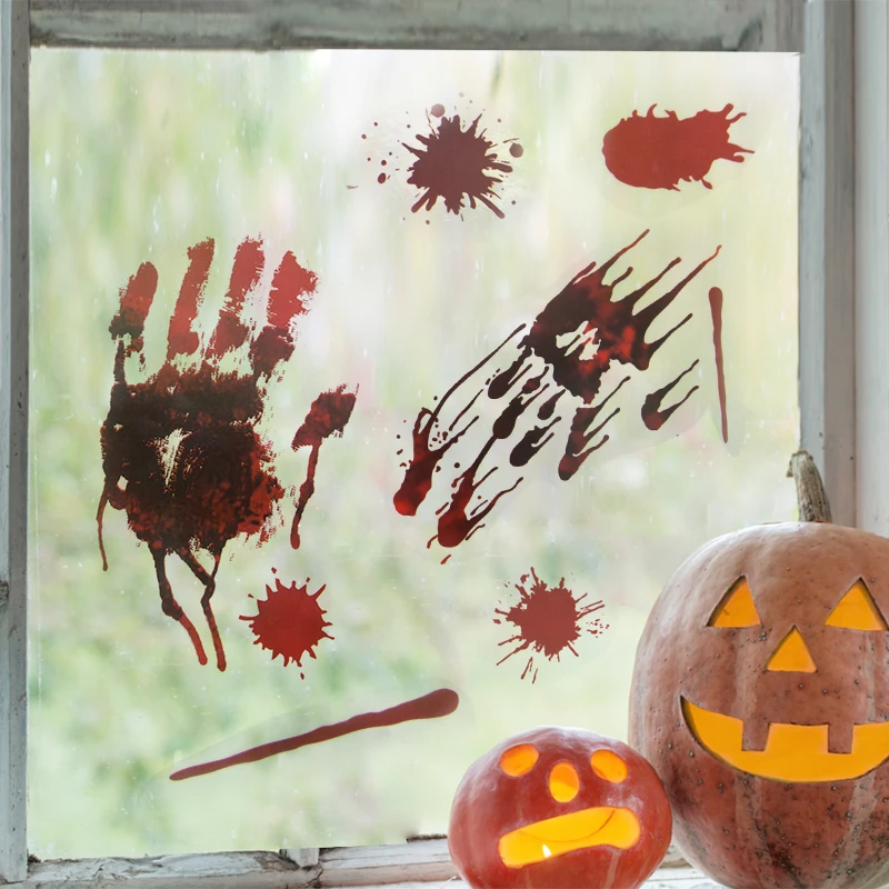 Etiquetas da janela do Dia das Bruxas - fantasma humano assustador com  olhos sangrentos decalques da,janela vidro removíveis para decoração festa