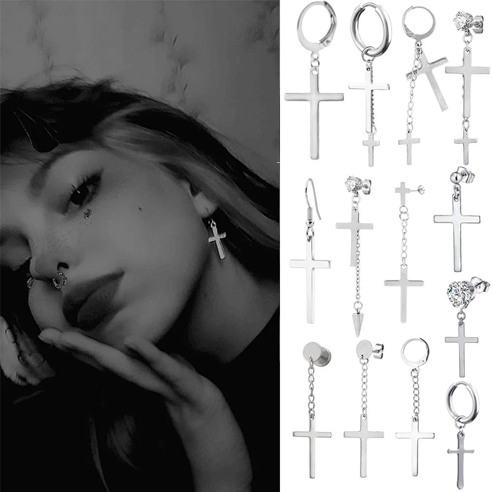 Cross Earrings Women Stainless Steel Dangle Earrings Jewelry