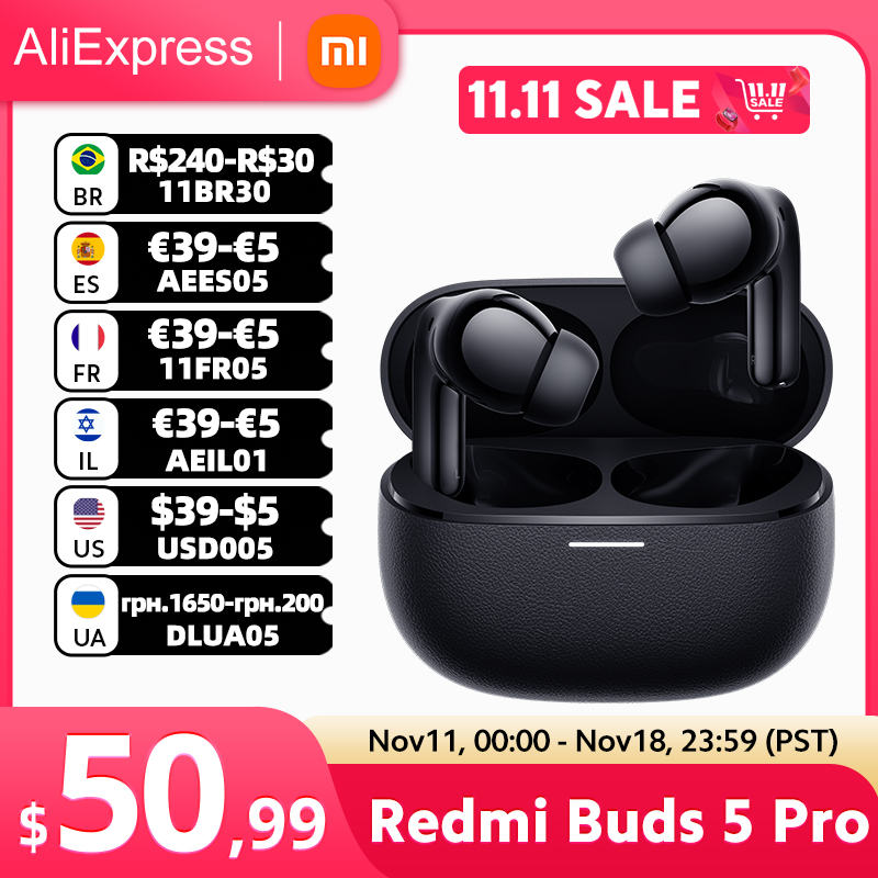 Global Version Xiaomi Redmi Buds 5 Pro Life IP54 Dust Water Resistant Earbuds 52dB Noise Cancelling Bluetooth TWS Earphone