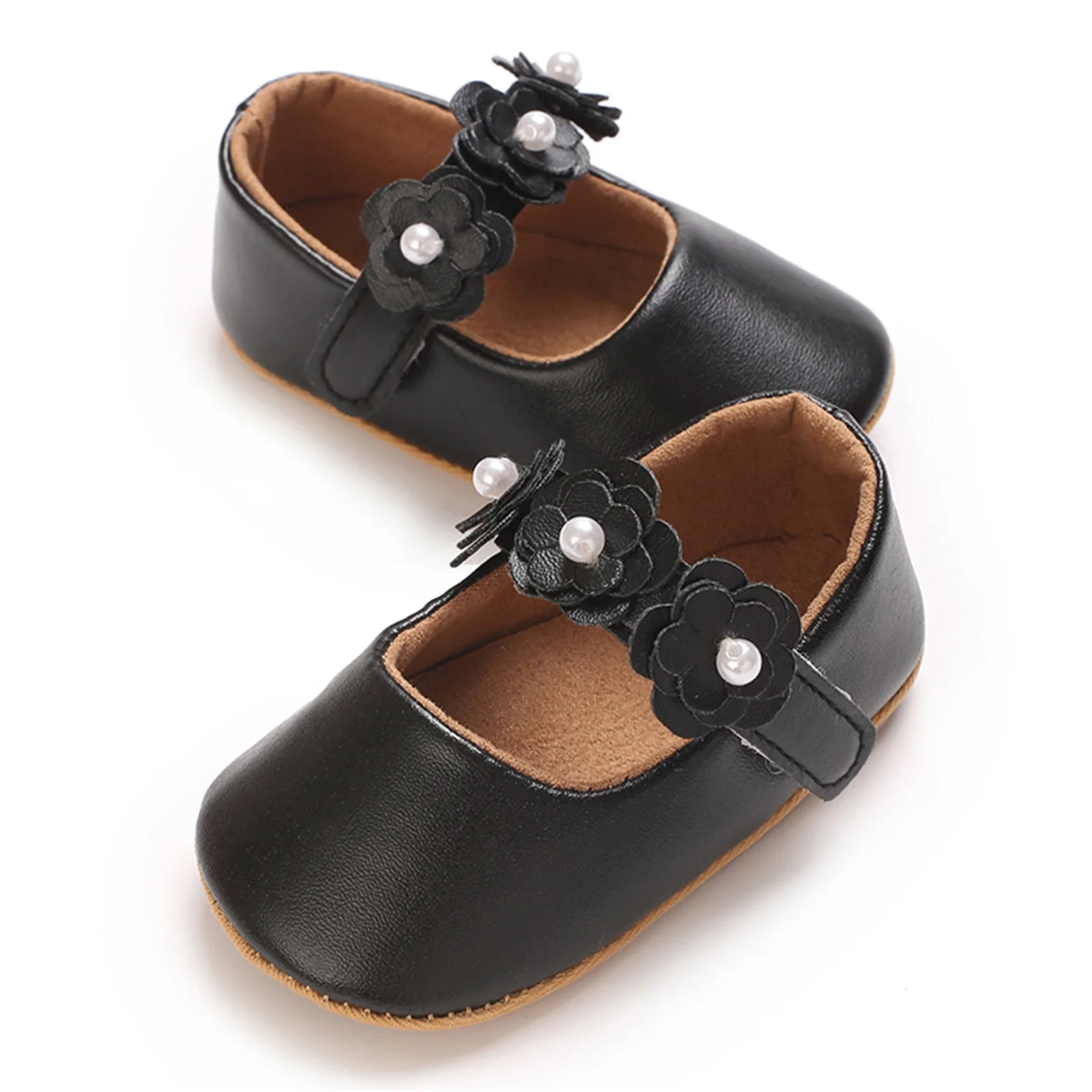 MISOWMNJOY Flower Baby Girls Princess Shoes Moccasins Soft PU Leather Non-slip Rubber Bottom First Walker Toddler Infant Shoes