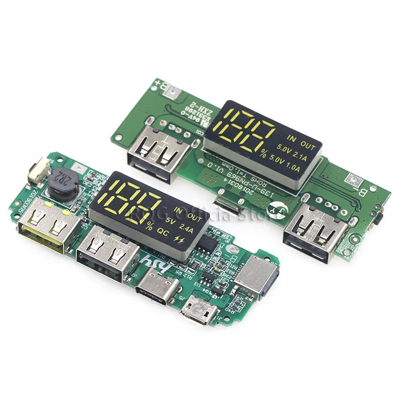 Lithium Battery Charger Board LED Dual USB 5V 2.4A Micro/Type-C USB Mobile Power Bank 18650 Charging Module